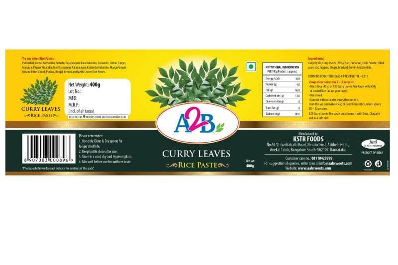 A2B - Adyar Ananda Bhavan Curry Leaves Rice Paste - Swadesiicart