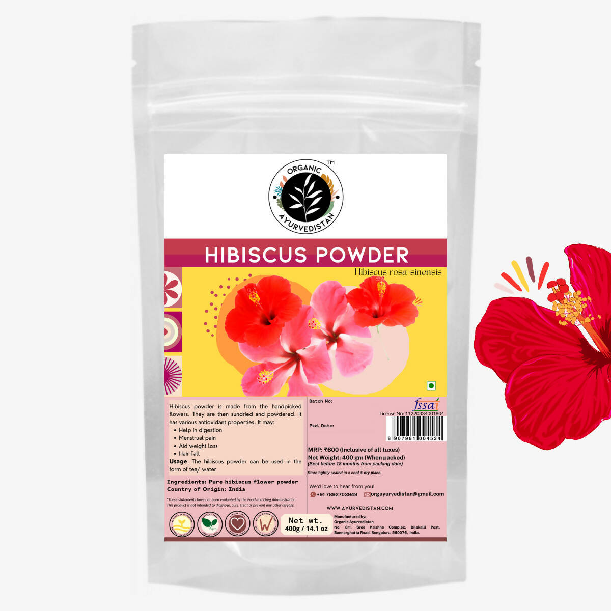 Organic Ayurvedistan Hibiscus Powder - Organic Ayurvedistan