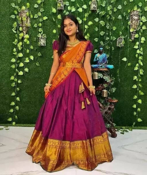 DEIANA'S Beautiful KanJivaram Silk Jari Lahengha Choli - Maroon | Swadesiicart