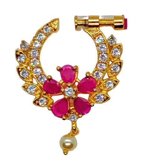 AD Ruby Floral Nose Ring | Swadesiicart