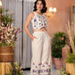 Juniper Women's Natural Thread Embroidered Cotton Top & Palazzo Co-Ord Set With Button Closure - Swadesiicart