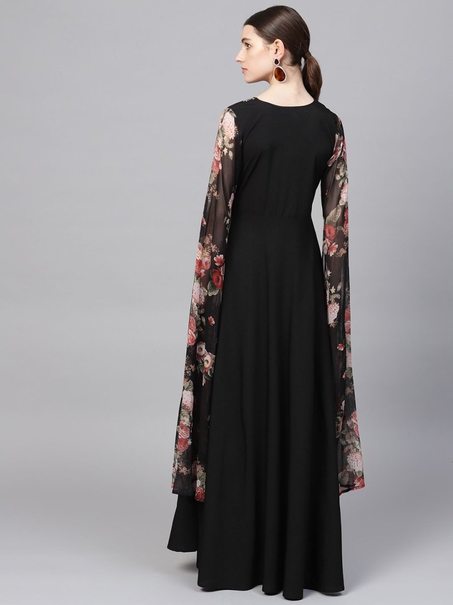 Ahalyaa Women's Black Crepe Dress | Swadesiicart