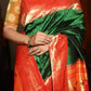 Very Much Indian Triple Muniya Border Paithani- Authentic Handloom Pure Silk With Parrots Pallu - Zari Stripes | Swadesiicart
