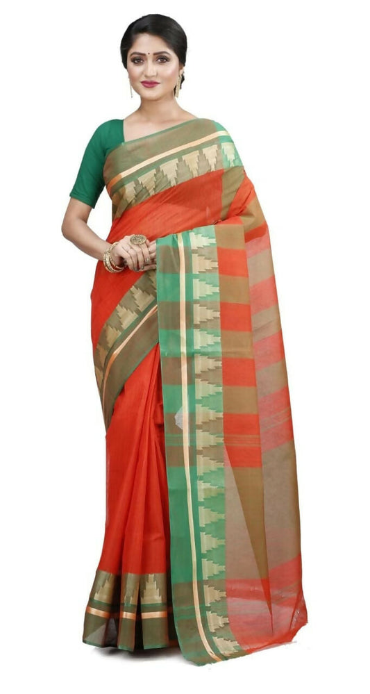 Exclusive Collection Red 100% Pure Cotton Tant Saree - Swadesiicart