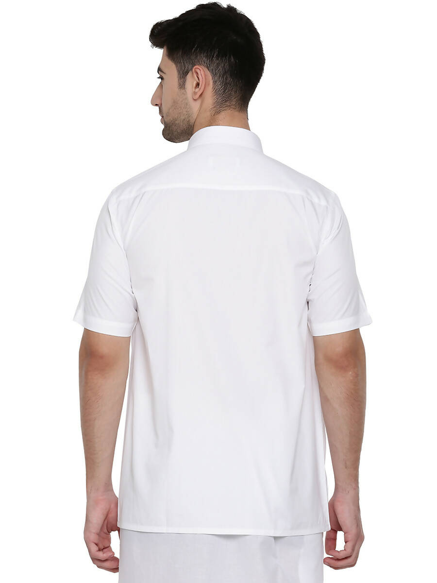 Ramraj Cotton Mens Half Sleeve Formal 100 % Cotton White Shirt | Swadesiicart