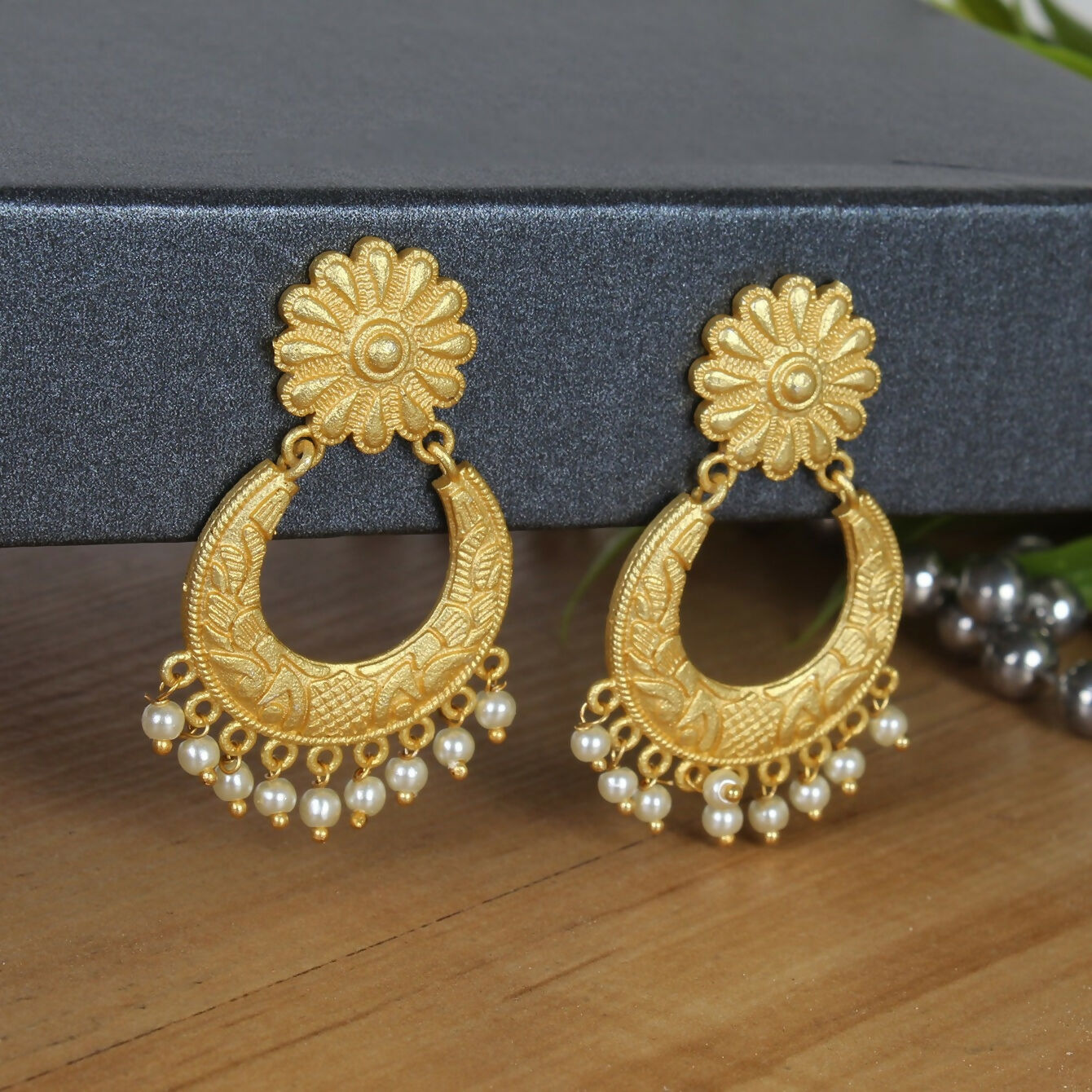 Joban Fashion Women Matte Gold Brass Earrings | Swadesiicart