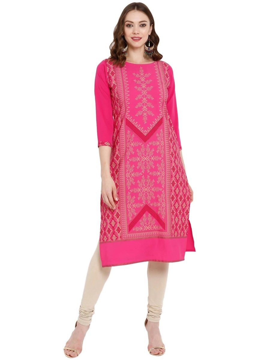 Ahalyaa Women Crepe Pink Printed Straight Kurta | Swadesiicart