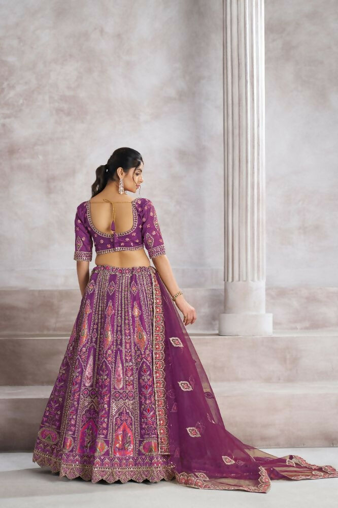 Kesar Fab Purple Banarasi Silk Hand_Woven Lehenga | Swadesiicart