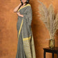 Very Much Indian Handblock Printed Cotton Saree With Natural Dyes - Black & White | Swadesiicart