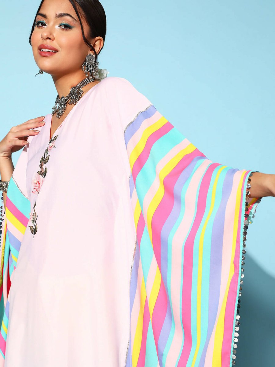Ahalyaa Women Lovely Pink Crepe Vacation Stripes Kurta | Swadesiicart