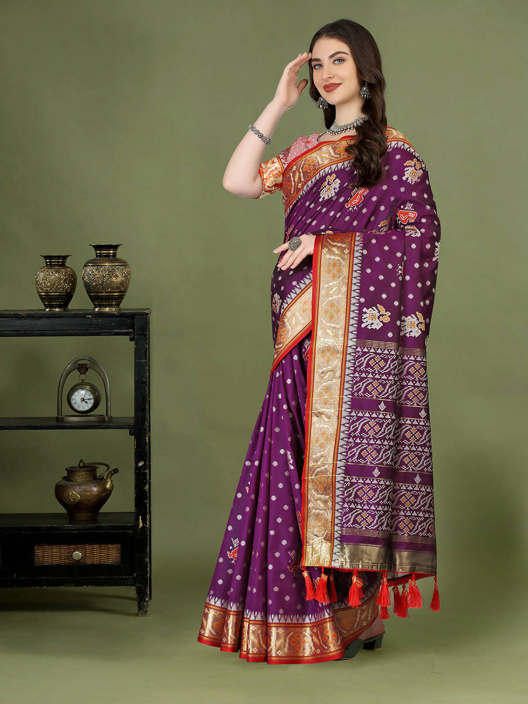 Lorenvalley Fashion Purple Patola Silk Woven Design Zari Meenakari Weaving Saree - Swadesiicart