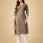 Jyoti Fashion Women's Khaki Cotton Blend Embroidered Kurta Pant Set | Swadesiicart