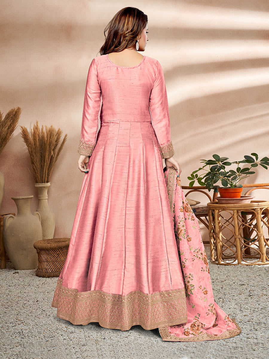 Myra Baby Pink Art Silk Embroidered Anarkali Suit | Swadesiicart