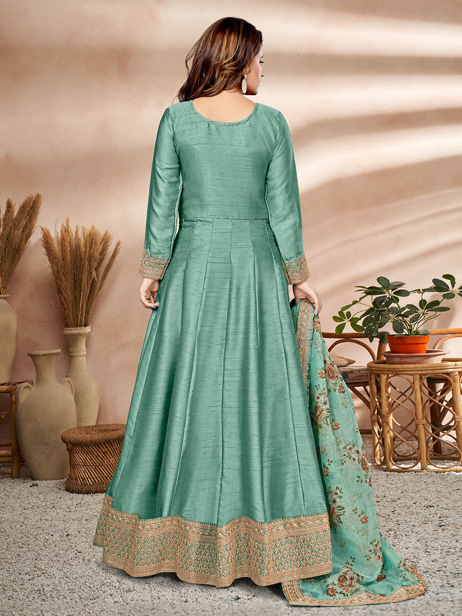 Myra Sea Green Art Silk Embroidered Anarkali Suit | Swadesiicart