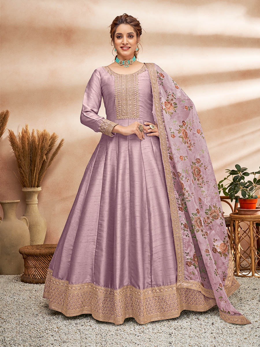Myra Violet Art Silk Embroidered Anarkali Suit | Swadesiicart
