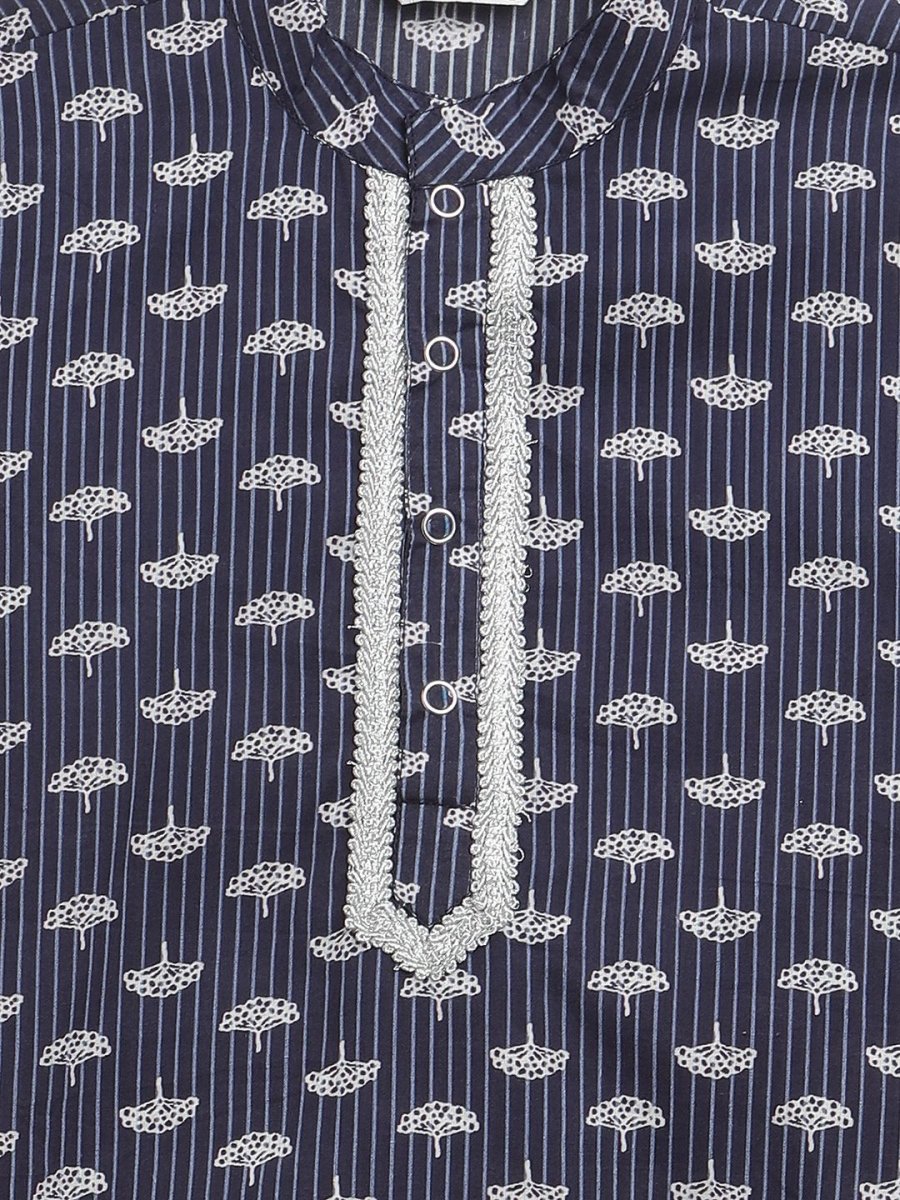 Ahalyaa Boys Navy Blue Pure Cotton Digital Print Kids Kurta Churidar Set | Swadesiicart