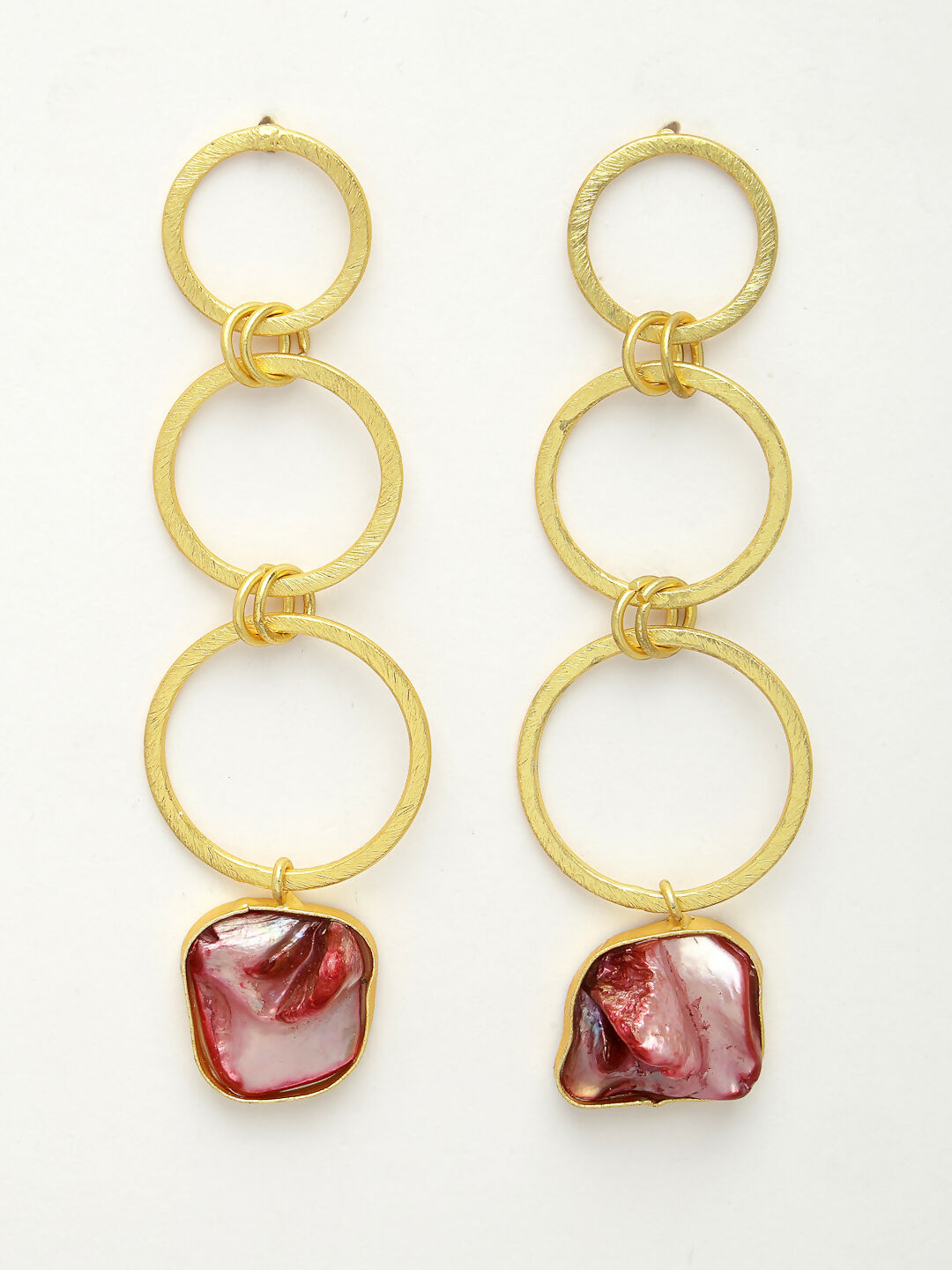 NVR Women's Gold-Polished Mother of Pearl Handcrafted Drop Earrings - Swadesiicart