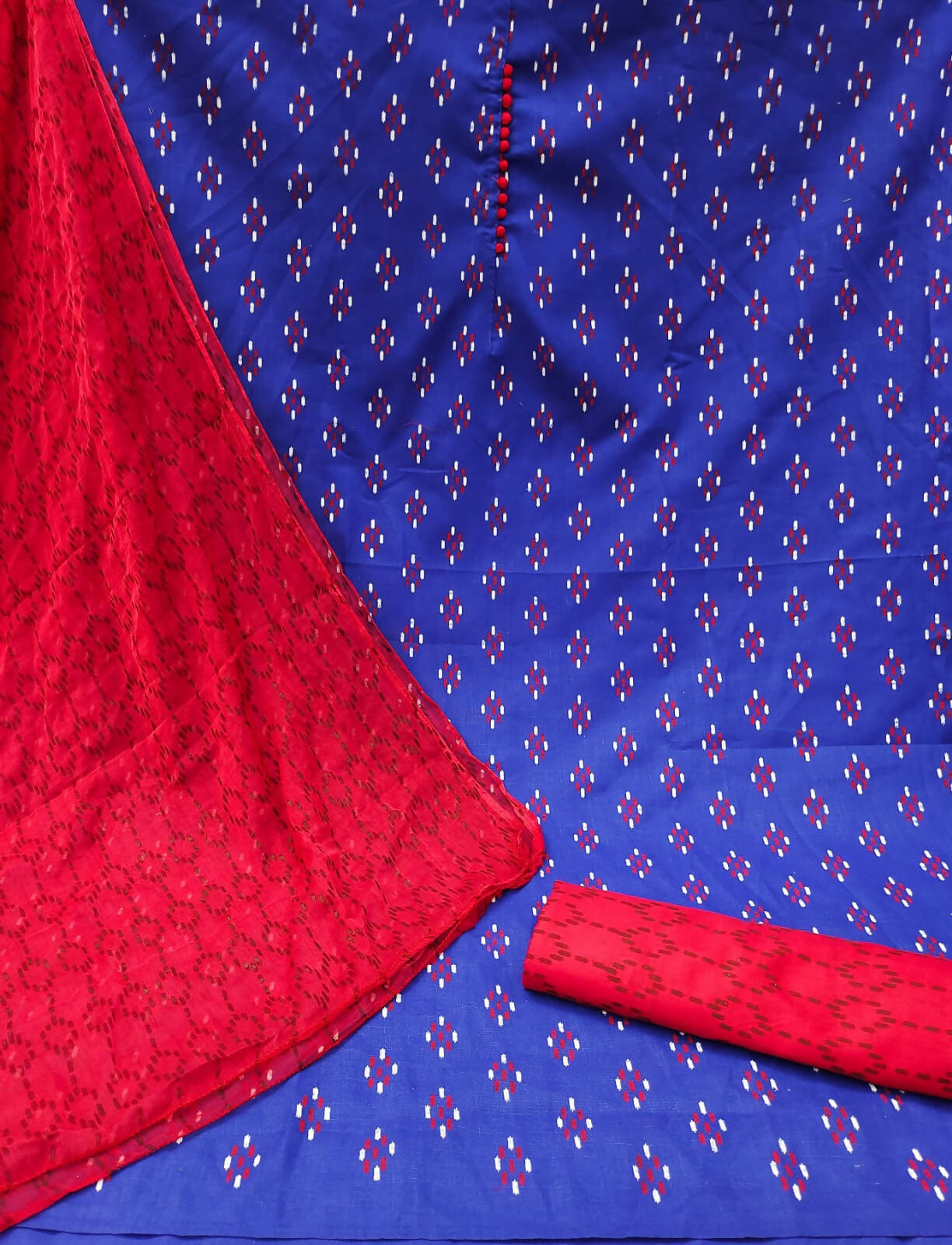 Blue Cotton Printed Unstitched Dress Material - Amara