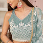 Aastha Fashion Ocean Blue Butterfly Net White Cotton Thread Work, Zari Work And Sandwich Sequence Work Embroidery Wedding Wear Lehenga Choli