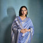 Vishnu Weaves Women's Blue Raw Silk Zari Woven Saree with Blouse - Swadesiicart