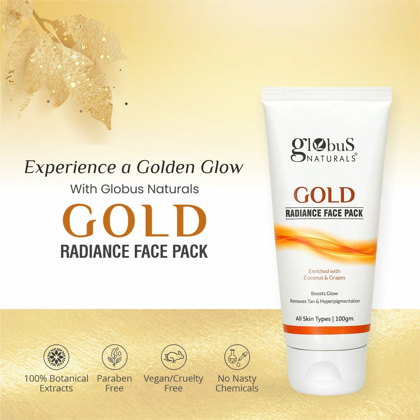Globus Naturals Gold Radiance Anti Ageing & Brightening Face Pack | Swadesiicart