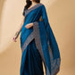 Blue Silk Blend Embroidered Saree with Unstitched Blouse - Vairagi