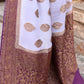 Joban Fashion Light Purple Crepe Chiffon Pure Handloom Banarasi Silk Saree | Swadesiicart