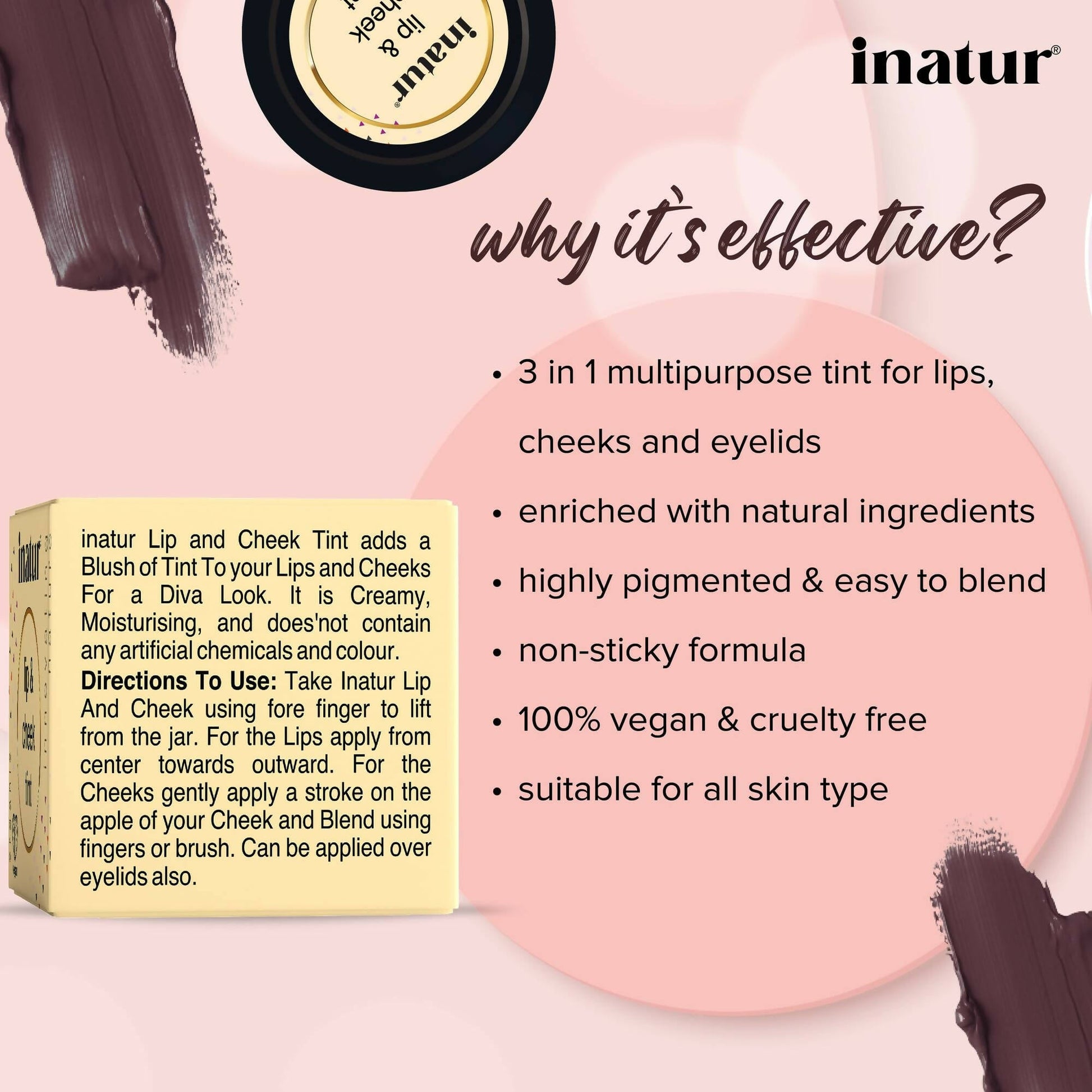 Inatur Lip and Cheek Tint Port Wine - Swadesiicart