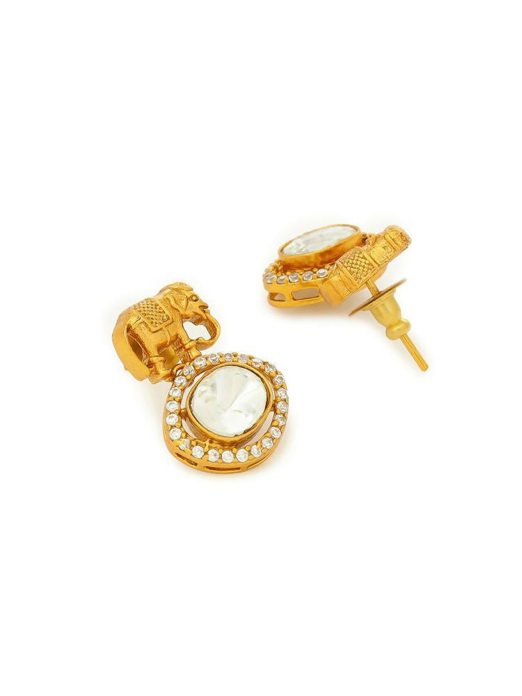 Elephant Studs with Kundan Drops - Ruby Raang | Swadesiicart