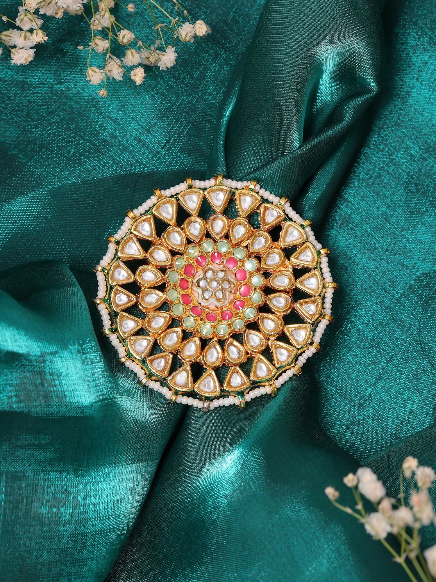 Ruby Raang Gold Polished Multi-Color Maharani Cocktail Ring | Swadesiicart