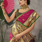 Vishnu Weaves Women's Wine Paithani Silk Saree with Blouse - Swadesiicart