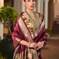Vishnu Weaves Women's Maroon Soft Tussar Silk Printed Saree with Blouse - Swadesiicart