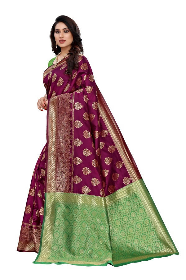 Vamika Banarasi Jacquard Weaving Wine Saree (Dangal Wine) | Swadesiicart