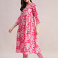 Aavyora Women's Pink Floral Cotton Kurta with Lace Detailing, with Trouser & Dupatta