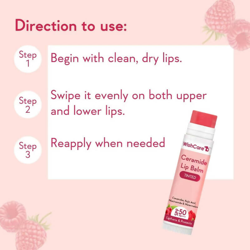 Wishcare Ceramide Lip Balm with SPF50 PA+++ - Tinted - Brightening Balm for Dark Lips with Kojic Acid & Niacinamide - Swadesiicart