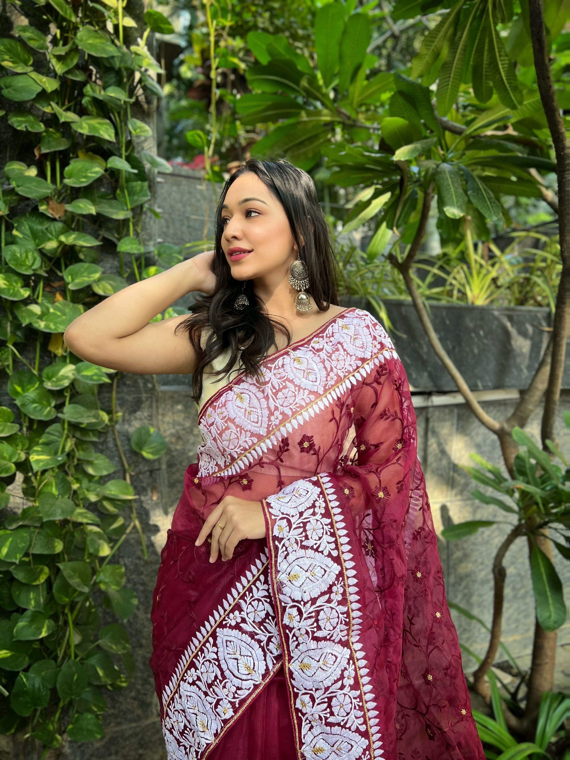 Vamsee Palak Saavi Red Organza Saree - Swadesiicart