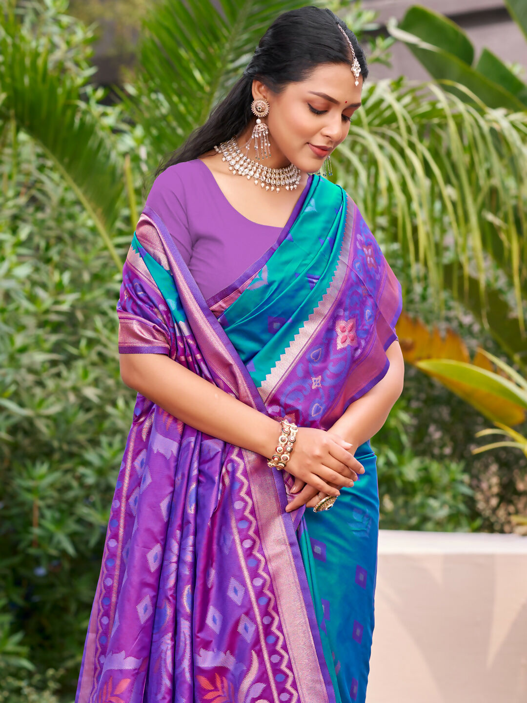 Shree Shyam Fashion Rama Blue Pochampally Silk Saree