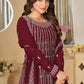 Faux Georgette Maroon Embroidered Gharara Style Suit - Emponline | Swadesiicart
