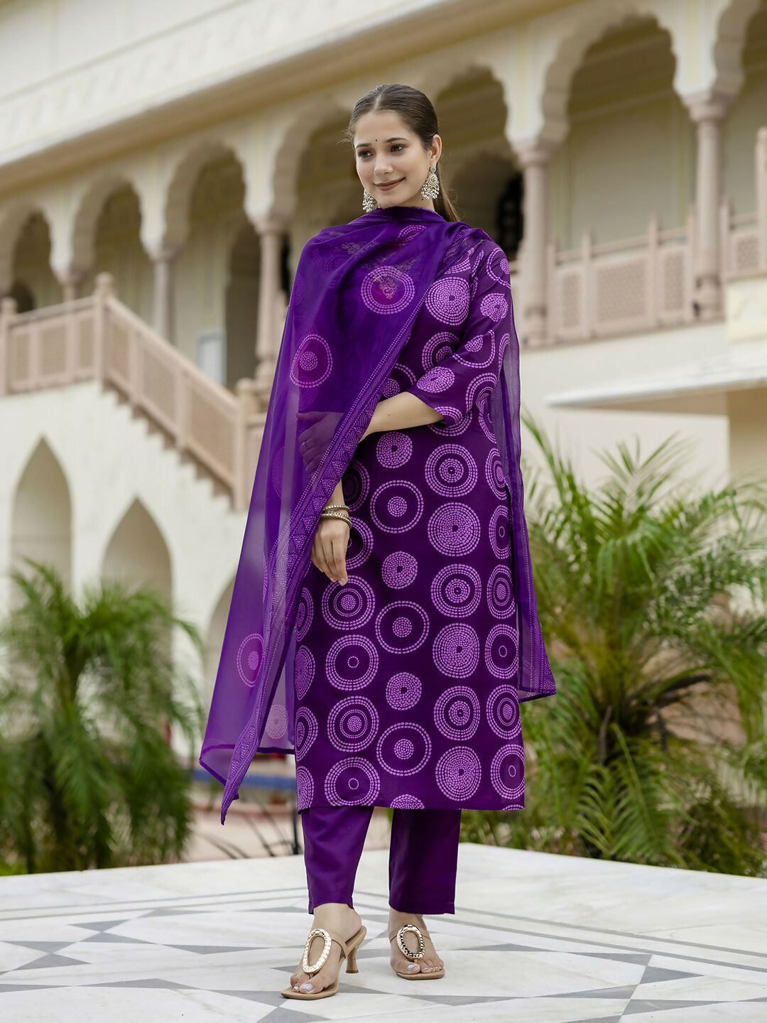 The52 Purple Women's Gorgeous Rayon Embroidered Straight Kurta with Pant And Dupatta Set - Swadesiicart