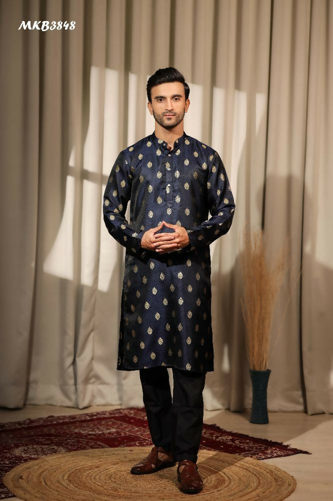Blue Viscose Jacquard Wovon Designer Kurta Set - Mahotsav