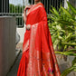 Vishnu Weaves Women's Red Paithani Silk Zari Woven Saree with Blouse - Swadesiicart