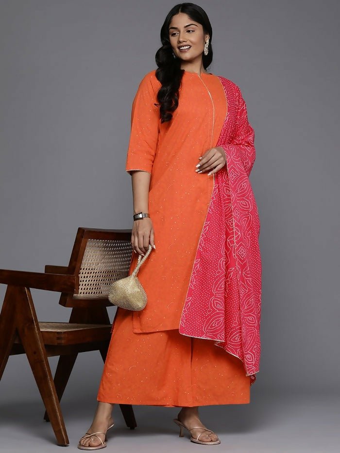 Ahalyaa Women's Traditional wear Kurta Set - Orange | Swadesiicart