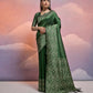 Vishnu Weaves Women's Green Handloom Raw Silk Woven Border Saree with Blouse - Swadesiicart