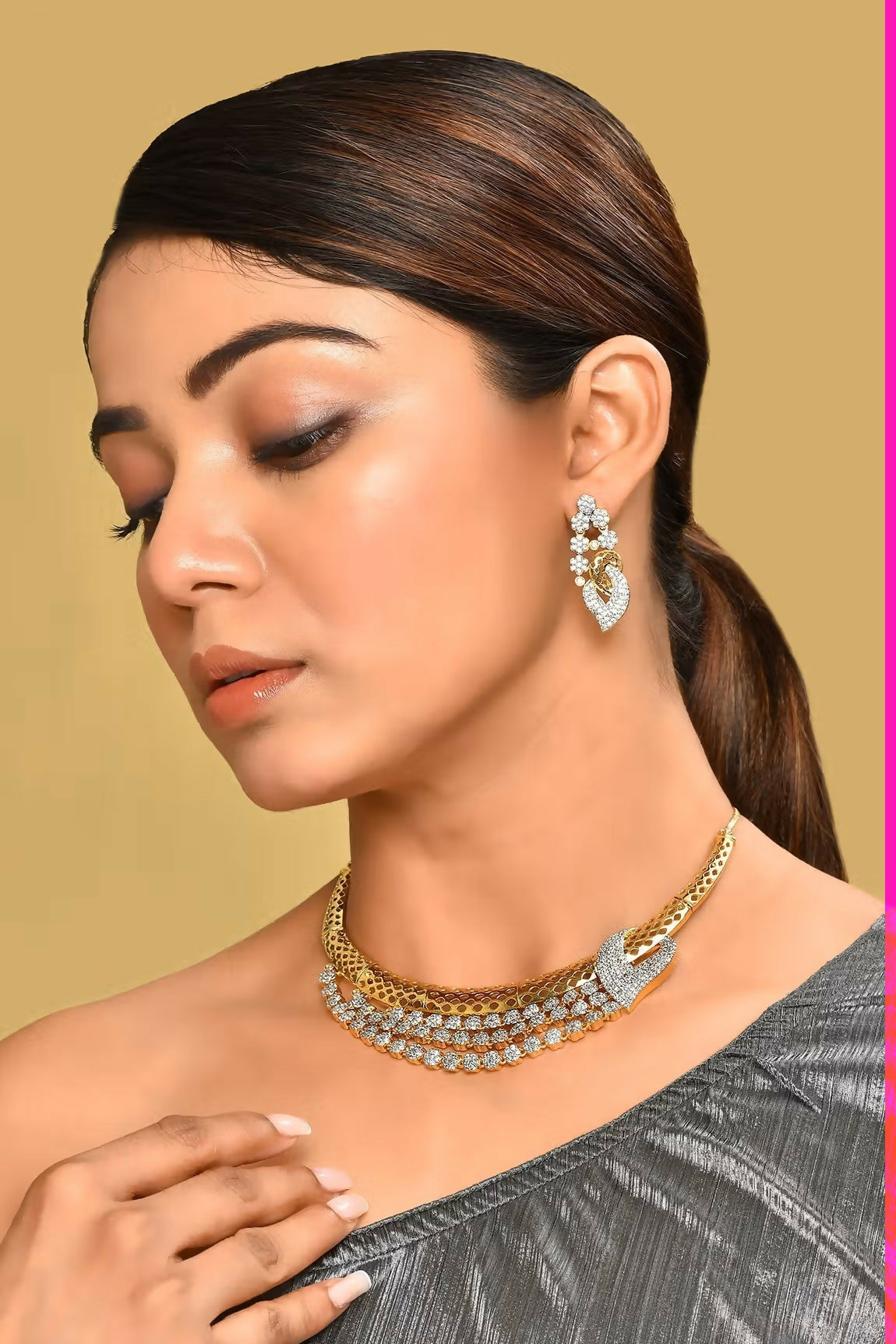 Joban Fashion Women Brass Golden White Ad Necklace Set - Swadesiicart