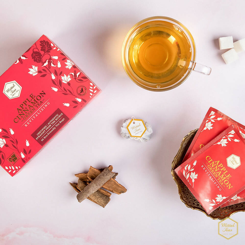 Mittal Teas Apple Cinnamon Green Tea - Eco Friendly Bags - Swadesiicart