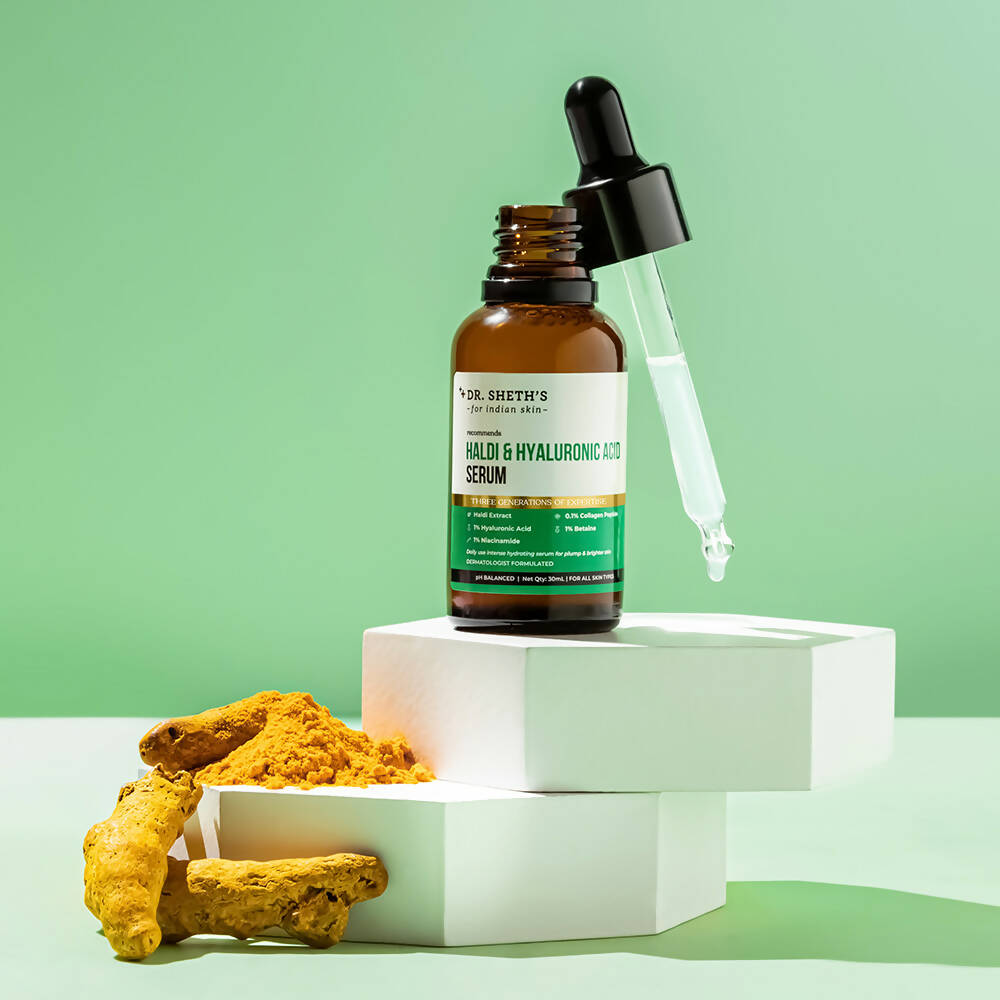 Dr. Sheth's Haldi & Hyaluronic Acid Face Serum with 1% Niacinamide For Hydration, Plump & Bouncy Skin, For All Skin Types - Limited Time Offer - Swadesiicart