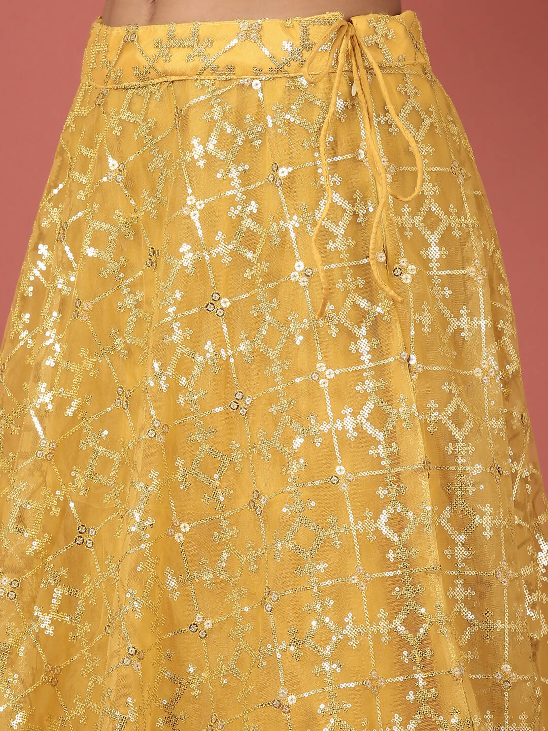 House of Panchhi Mustard Net Sequinse Work Lehenga & Blouse, Dupatta | Swadesiicart