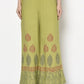 Aniyah Rayon Parrot Green Color Block Print Flared Slip-On Palazzo (AN-196K)