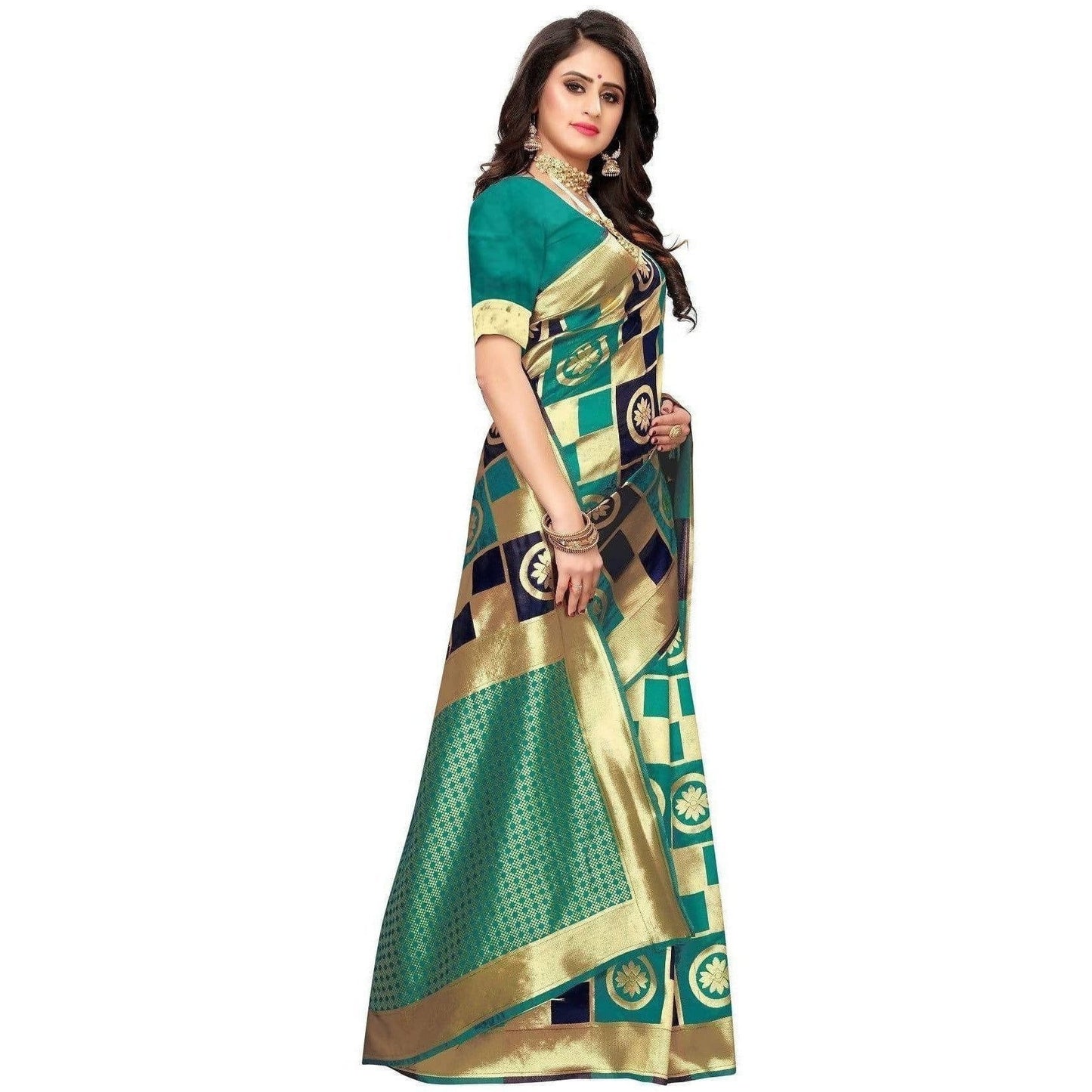Vamika Banarasi Jaquard Rama Green Weaving Saree (Banarasi 25) | Swadesiicart
