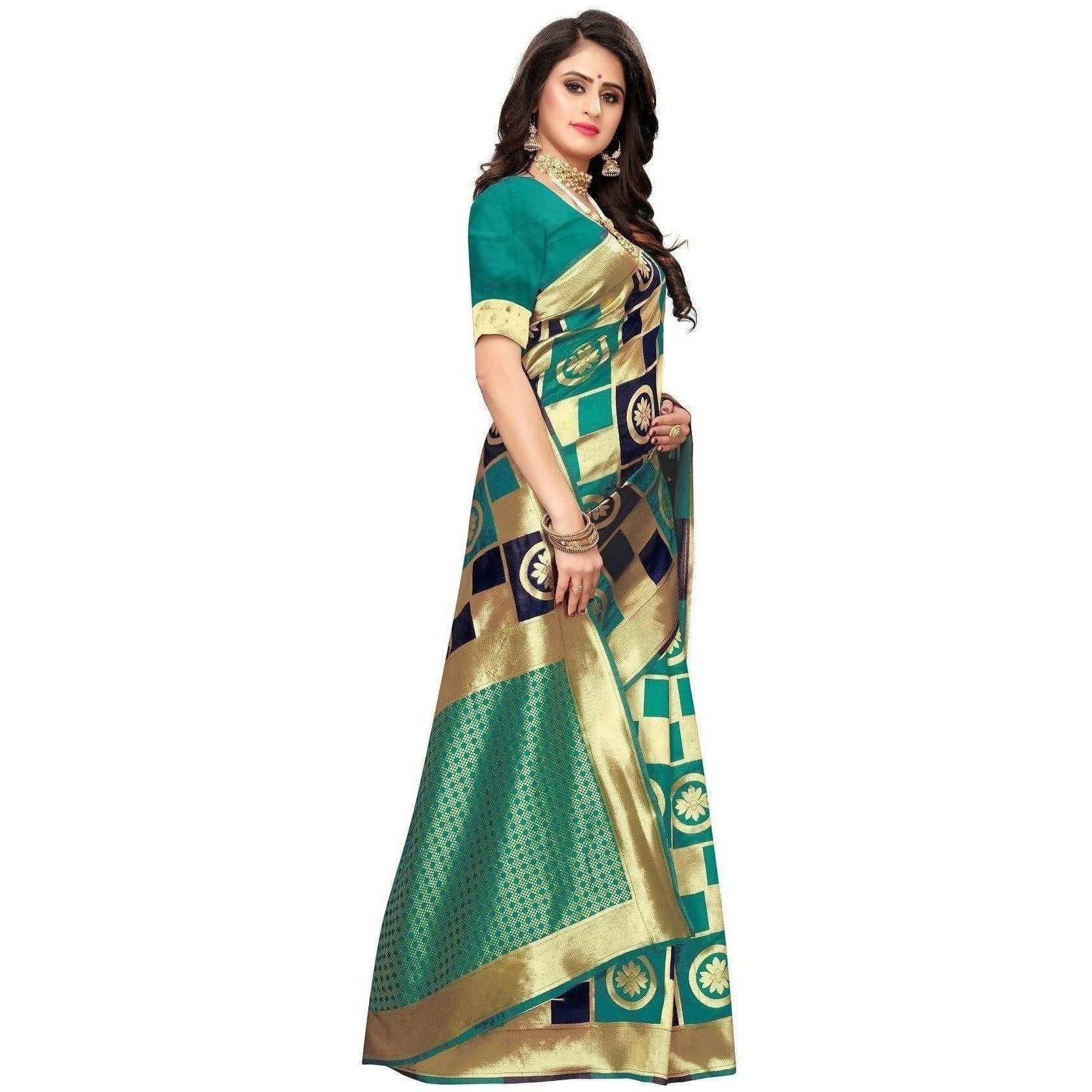 Vamika Banarasi Jaquard Rama Green Weaving Saree (Banarasi 25) | Swadesiicart
